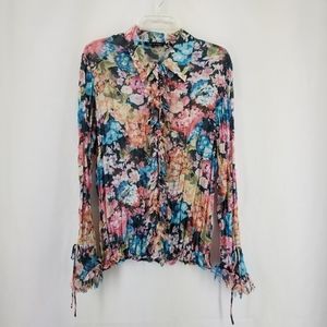 VIOLET & CLAIRE Sheer Floral Button Up Blouse
